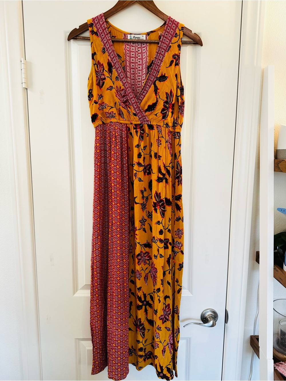 Mustard Floral Sleeveless Maxi Dress with Pink Paneling